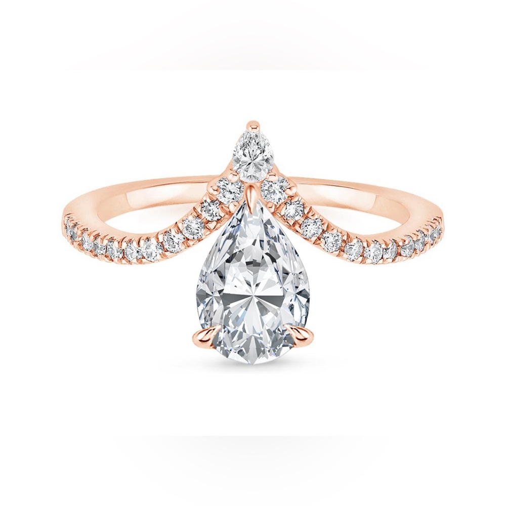 1.49 CT Pear cut lab created diamond from Brilliant Earth in rose gold setting.